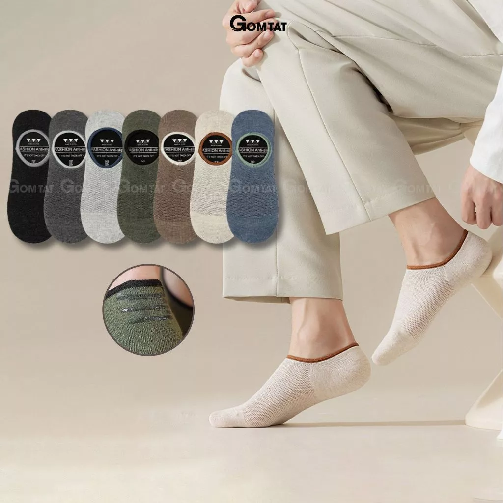 Tất lười nam cao cấp có đệm chống tuột gót GOMTAT, vớ ngắn nam chất cotton mềm mại - MIA-1402-1DOI