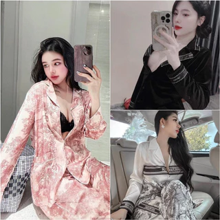 [𝐑𝐞̉ 𝐯𝐨̂ đ𝐢̣𝐜𝐡] Tổng hợp mẫu tay dài pijama chất lụa xước ánh kim hoạ tiết sang xịn (freesize 40-60kg)