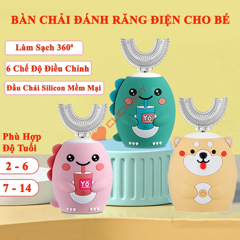 Bàn Chải Đánh Răng Điện Cho Bé Đầu Chữ U Siêu Mềm, Nhiều Mẫu Hoạt Hình Đáng Yêu