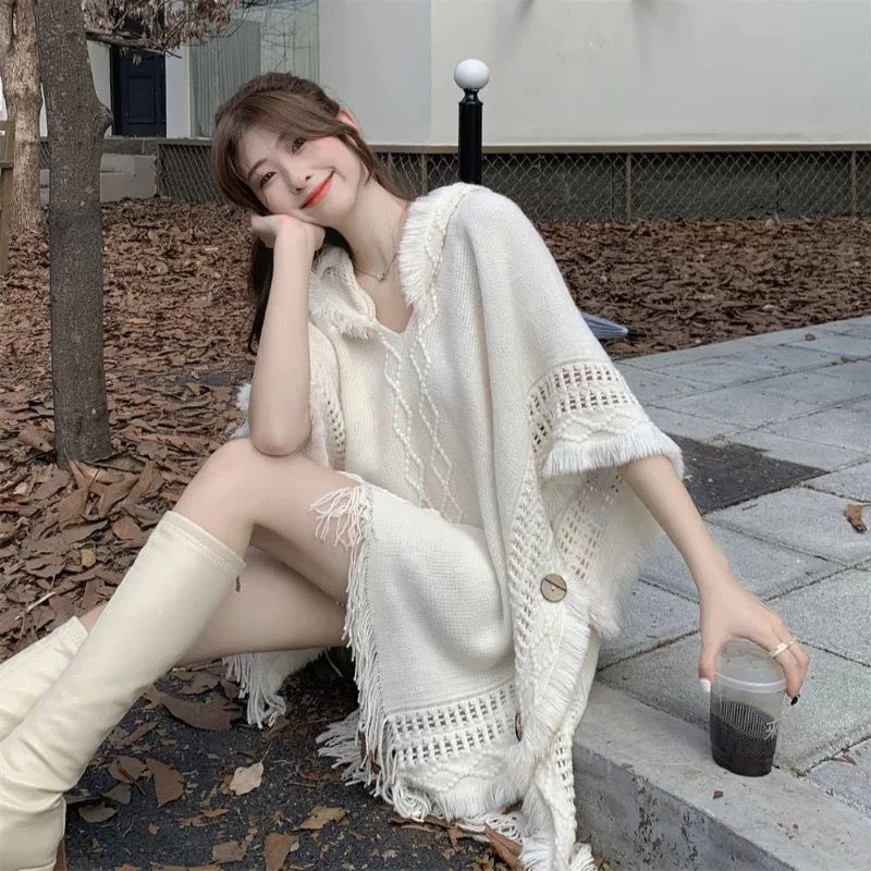 Áo choàng len có mũ bohemian thời trang Hàn Quốc Vải mềm mại và thoải mái, vừa vặn, xếp lớp tạo cảm giác xếp lớp.