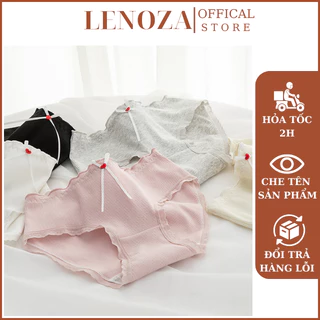 Quần Lót Nữ Cotton LENOZA Viền Ren Cao Cấp, Thông Hơi, Kháng Khuẩn, Chất Liệu Gân Tăm Đính Nơ Mềm Mịn Thoáng Khí L10