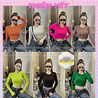 Áo kiểu CỔ TRÒN XỎ NGÓN MC tay dài croptop dáng ngắn ôm Thời Trang Cho Nữ - Thiên Yết