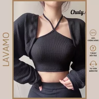 Áo khoác cardigan ngoài croptop len tăm mỏng trắng đen be mịn taobao LUVAMO AK010