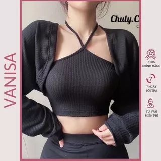 Áo khoác cardigan ngoài croptop len tăm mỏng trắng đen be mịn mùa thu đông VANISA CDG9