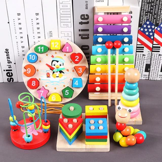 Bộ đồ chơi giáo dục trẻ em phát triển trí tuệ thông minh bằng gỗ montessori cho bé  giá rẻ/Combo 6 món đồ chơi gỗ