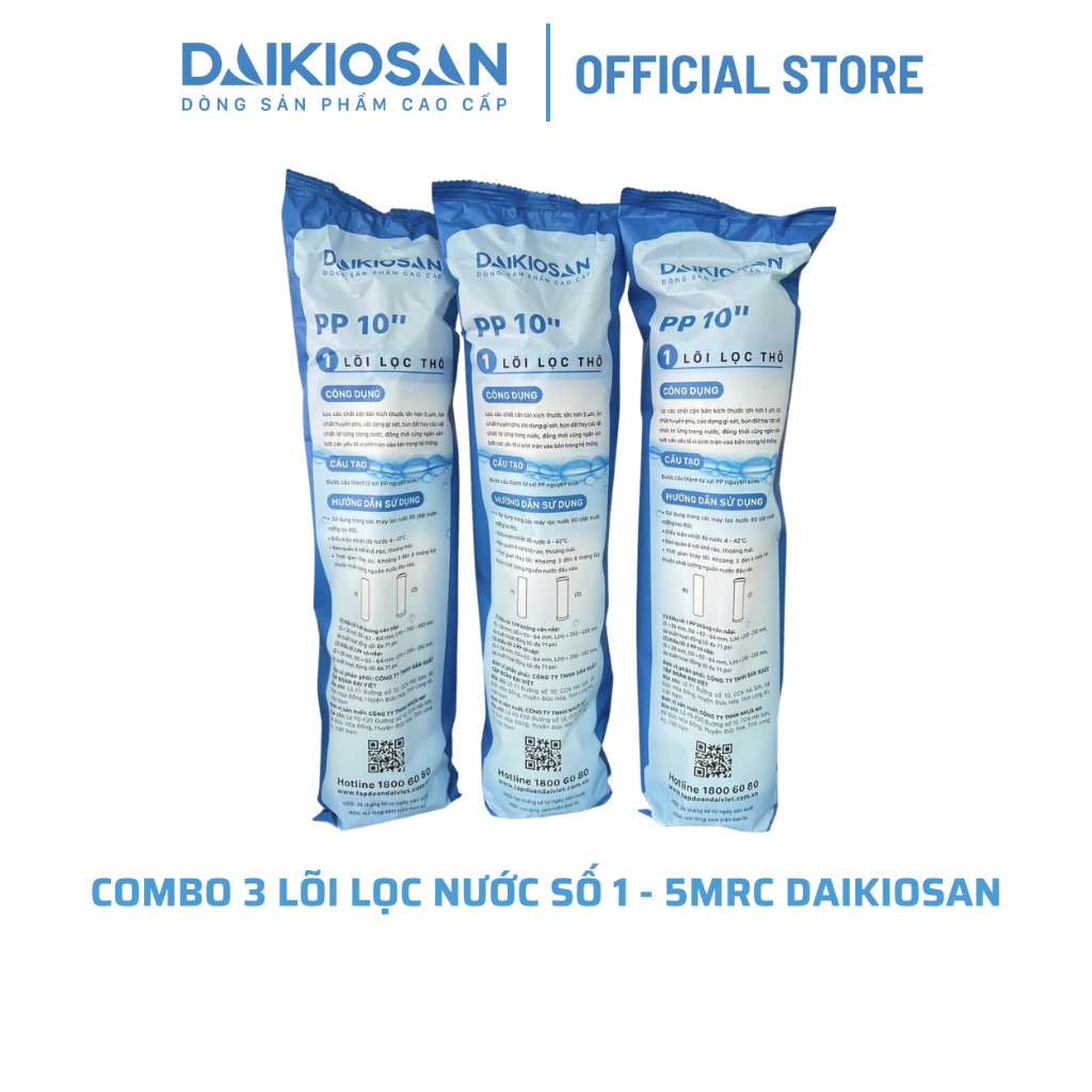 Combo 3 lõi lọc nước số 1 PP 5 Mrc Daikiosan - Hàng chính hãng