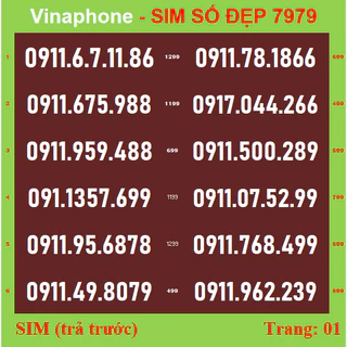 Sim Vinaphone  Đầu  09, List 1,2.3,4,5, Sim mới 100%, chưa đăng kí, Sim phủ sóng toàn quốc | simsodep7979