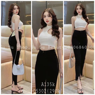 Áo yếm cổ lọ khoét sâu ôm body, áo croptop 3 lỗ siêu xinh