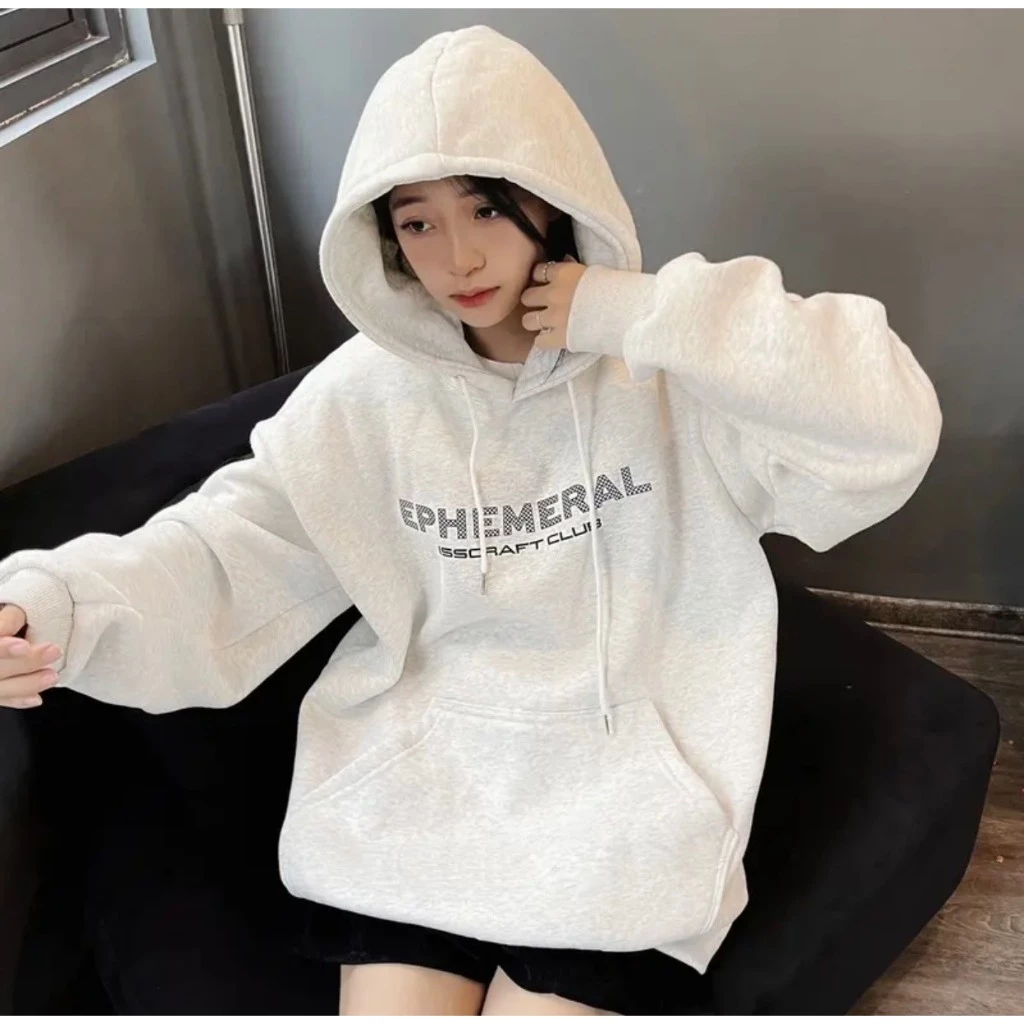 Áo Nỉ Hoodie EPHEMERAL, Áo Khoác Hoodie  Form Rộng  Dài Tay unisex Mũ 2 Lớp In Chữ Vải Nỉ Bông cotton Cao Cấp