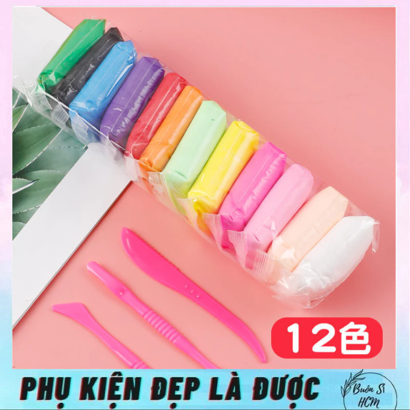 Đất set, 12 màu đất sét tự khô tiện lợi, đất sét tự khô 12 màu an toàn cho bé