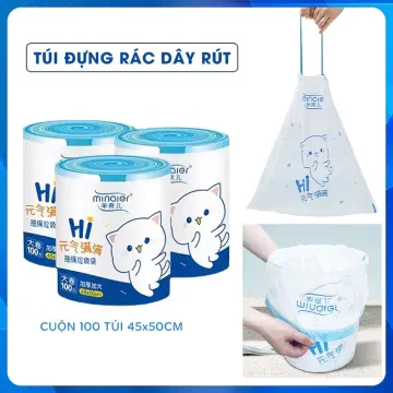 Combo 3 Cuộn 100 Túi Đựng Rác Có Dây Rút Túi Đựng Rác Sinh Học Có Dây Rút