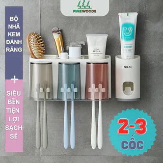 Kệ Để Bàn Chải Kem Đánh Răng , Bộ nhả kem đánh răng tự động nhà tắm 2,3 cốc thông minh  không khoan tường cao cấp