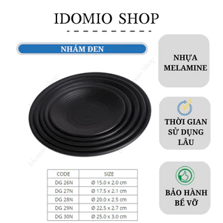 Đĩa Nhựa Melamine Đen Nhám 22cm