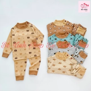 Set Quần Áo Dài Tay Cho Bé Trai Bé Gái [Cực Xinh]  Bộ Đồ Thu Đông Cổ 3p 3cm Giữ Nhiệt Chất Thun Tăm Cho Bé 3P BO NÚT