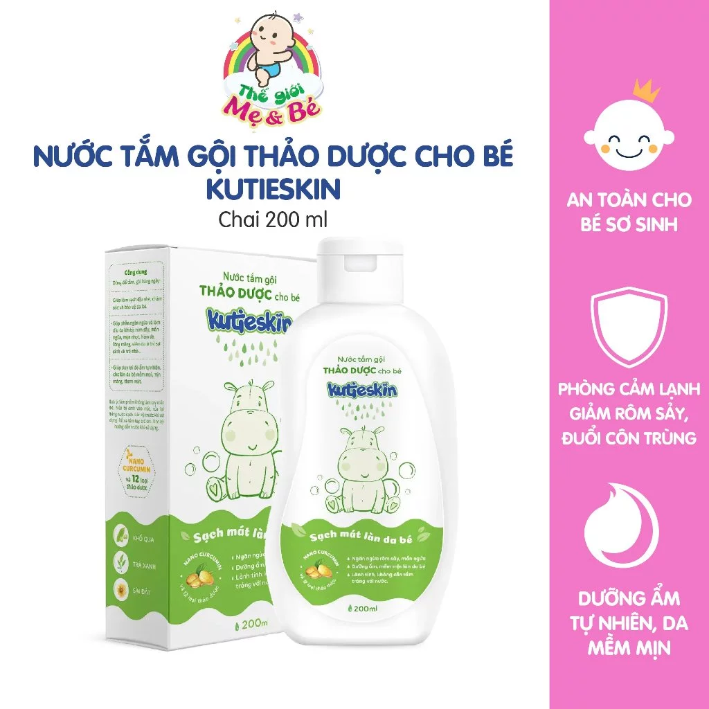 Nước tắm gội thảo dược cho bé Kutieskin ngừa rôm sảy, mẩn ngứa, mụn nhọt, viêm da cho bé (C/200ml)