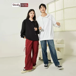 Áo hoodie chất nỉ bông trơn unisex GINDY sweater nam nữ dài tay có mũ basic form rộng thời trang thu đông A023