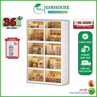 Tủ để đồ đa năng gấp gọn Ginhouse 5 tầng 9104-1-4G chất liệu nhựa PP cao cấp, tủ để đồ nhà bếp tiện lợi, tủ để sách vở