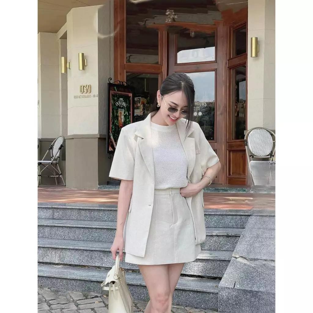 🌷Sét 3 món vest linen+áo thun phối