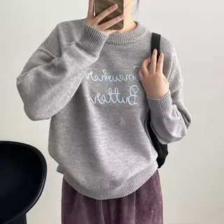 Áo len sweater nữ form rộng thêu chữ len dày nặng 500g Quảng Châu S2304