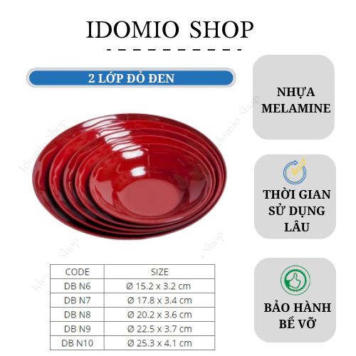 Dĩa Sâu Nhựa Melamine Hai Lớp Đỏ Đen Cao Cấp