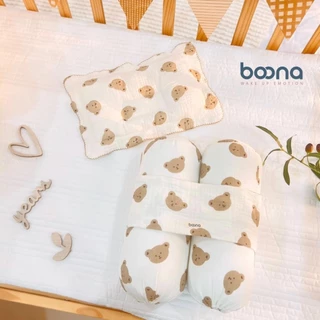 Combo Bộ Gối, Chặn Xô Sơ Sinh Boona SHOP BECON Xô Muslin Ruột Bông Tự Nhiên Siêu Mềm Mại Chống Giật Mình Cho Bé Sơ Sinh