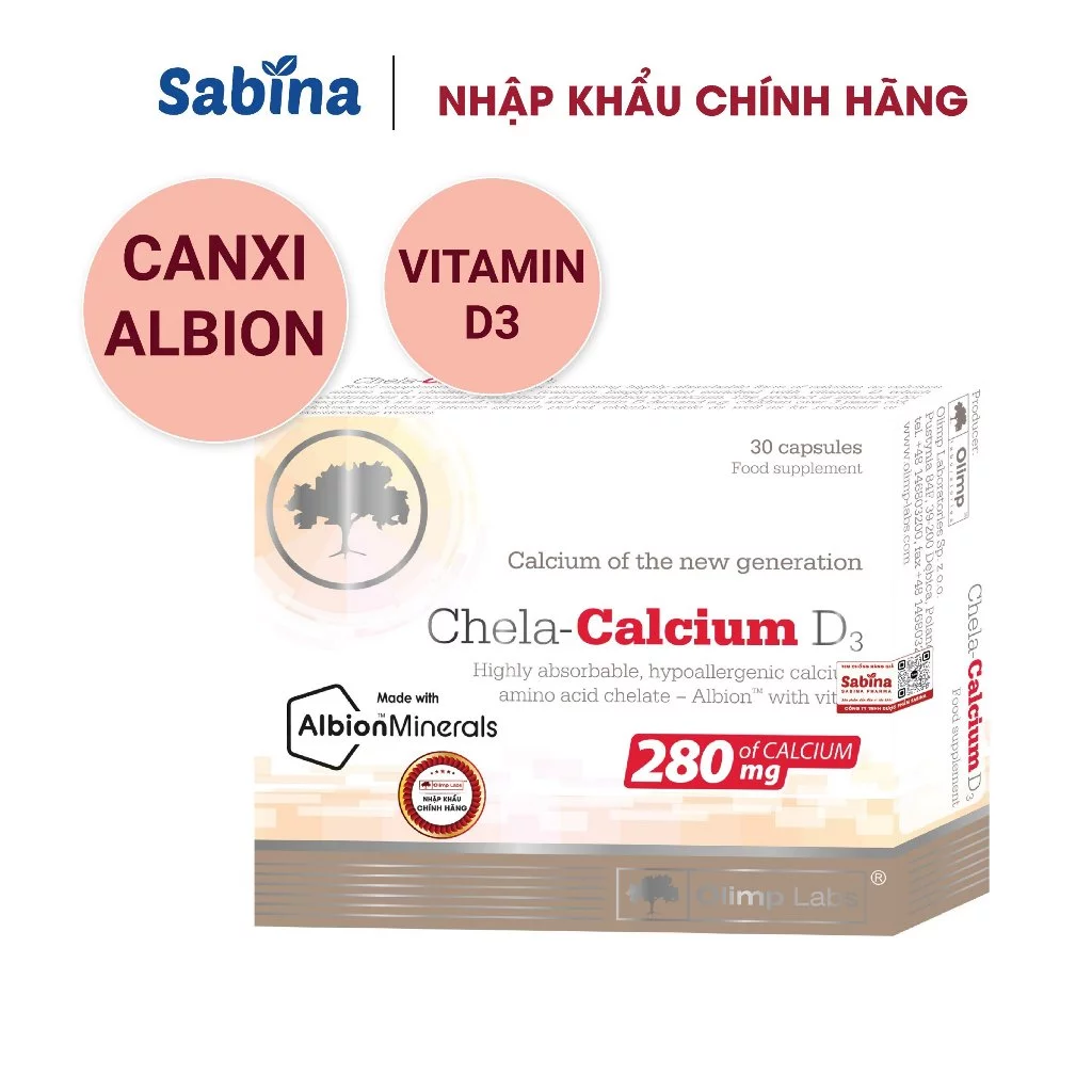 Canxi Chela Calcium D3- Bổ sung Canxi và D3 cho bà bầu và sau sinh 36.6g Date xa-Olimp labs