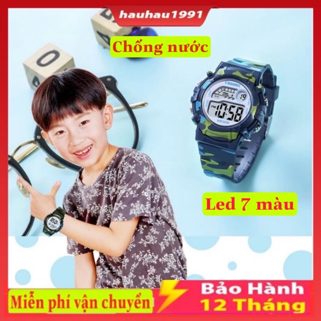 Đồng Hồ Đeo Tay Thể Thao Điện Tử COOBOS Chống Nước Có Đèn LED 7 Màu  Đa Chức Năng Cho bé trai, bé gái