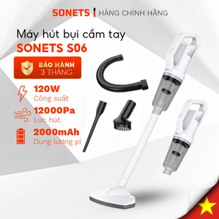 Máy Hút Bụi Cầm Tay Đa Năng SONETS S-06, Máy Hút Bụi Không Dây Gia Đình Dung Lượng Pin Lớn 2000mAh Lực Hút 12KPa 120W