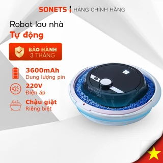 Robot Lau Nhà Tự Động SONETS 2 Chế Độ Lau Khô Và Lau Ướt Có Chậu Giặt Riêng Tự Động Vắt, Pin 2400mAh, Robot Lau Nhà Ướt