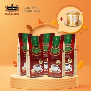 Combo 5 túi cà phê rang xay EXPERT BLEND 2 KING COFFEE - Túi 500G + 1 phin nhôm vàng cao cấp KING COFFEE