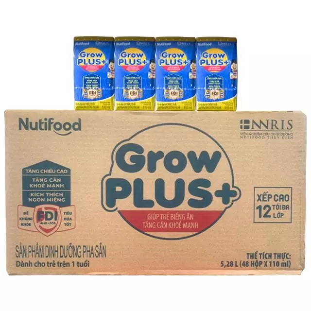 THÙNG 48 HỘP SỮA BỘT PHA SẴN NUTI GROW PLUS XANH 110ML