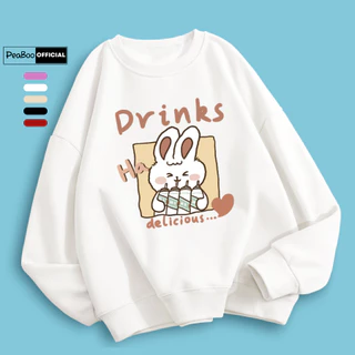 Áo Sweater Thỏ Drink Nam Nữ By PEABOO Unisex Chất Nỉ Lót Bông Form Rộng