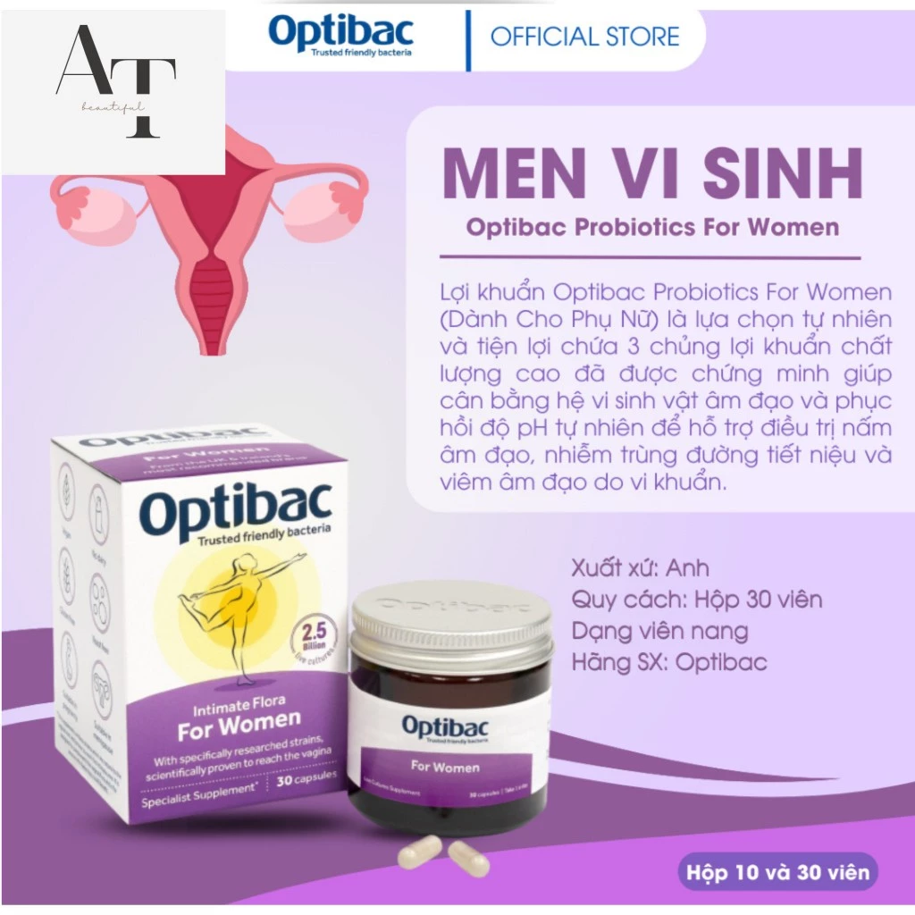 Men vi sinh bổ sung lợi khuẩn phụ khoa Optibac tím Probiotics For Women cho phụ nữ, mẹ bầu, sau sinh tăng sức đề kháng.