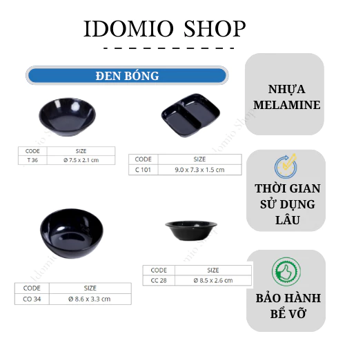 Chén Chấm Nhựa Melamine Đen Bóng Nhiều Size