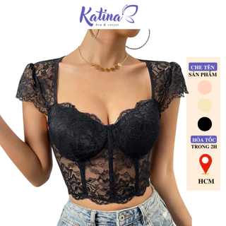 KTB84 Áo Bra Ren Bralette Kiểu Dáng Corset KATINA Chất Ren Mềm Mịn Có Gọng Đệm Mỏng