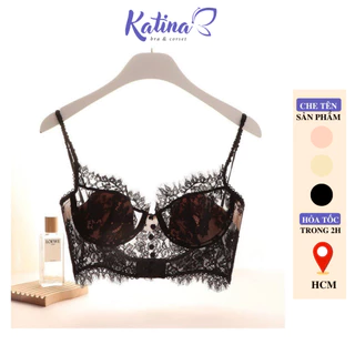 KTA01 Áo Bra Ren Bralette KATINA Dáng Coptop Hai Dây Nút Bọc Có Gọng Nâng Ngực Mút Mỏng Gợi Cảm