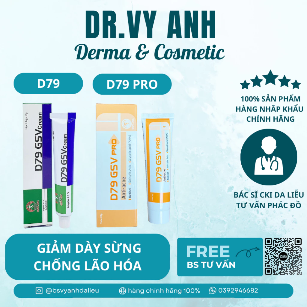 [ HÀNG CHÍNH HÃNG] D79 GSV Cream D79 PRO Giảm Mụn Trứng Cá, Mụn Lưng, Dày Sừng Nang Lông 15g