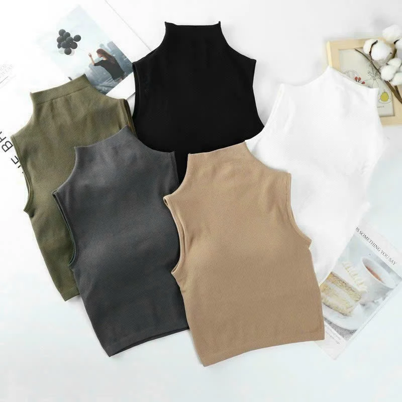 Áo Ba Lỗ Len Sát Nách - Áo Len Tăm Mềm Mịn - Dáng Croptop - Có Lót Ngực - Phom Cổ Lọ - Hoàng Linh Store