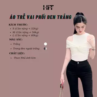 ÁO TRỄ VAI PHỐI ĐEN TRẮNG - Chất liệu: Thun Nhủ ánh kim - Thương hiệu: HiT Fashion - Màu: Trắng - Kích thước: S, M