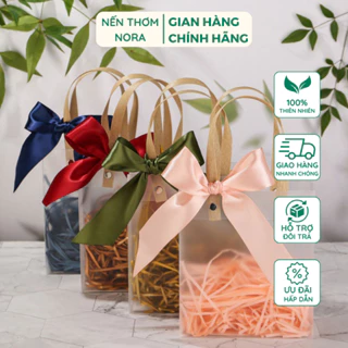 Túi Đựng Quà Bow Gift Bag Trong Suốt Kèm Giấy Rơm Và Nơ, Chất Liệu Nhựa Bóng Kính Đựng Quà Tặng - Nora