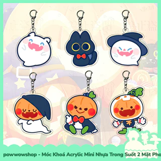 [Sẵn VN - Hỏa Tốc] Móc Khoá Nhựa Mini Trong Suốt Acrylic 2 Mặt Phong Cách Nhân Vật Hoạt Hình Cat Pumpkin Halloween