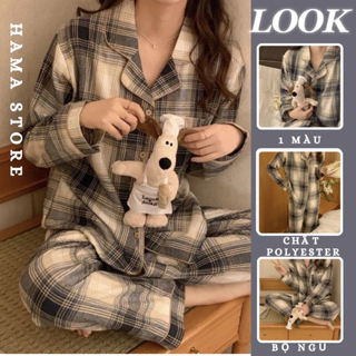 Đồ Bộ Ngủ Pijama Dài Tay Quần Áo Chất Lụa Họa Tiết Kẻ Phong Cách Hàn Quốc- BND27