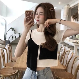 Áo len dệt kim croptop phong cách Hàn Quốc