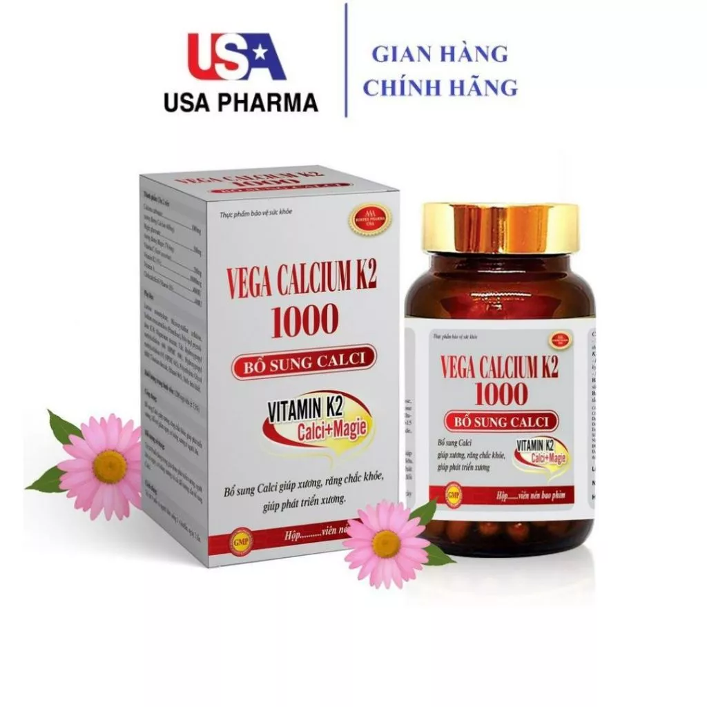 Viên uống bổ sung canxi Vega Calcium 1000 K2 D3 giúp chắc khỏe xương - Hộp 60 viên