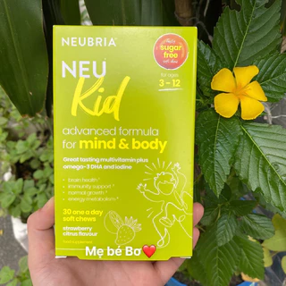 Kẹo Gum Neubria Neu Kid bổ sung Omega3 và Multivitamin bé từ 3-12tuổi, hộp 30v UK Anh Quốc