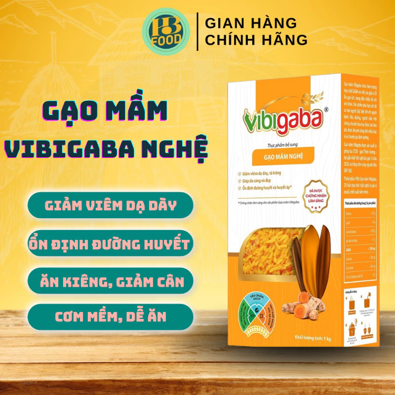 Gạo mầm nghệ Vibigaba, gạo lứt mầm, gạo lứt cho người tiểu đường, gạo ăn kiêng, giảm cân, hộp 1kg