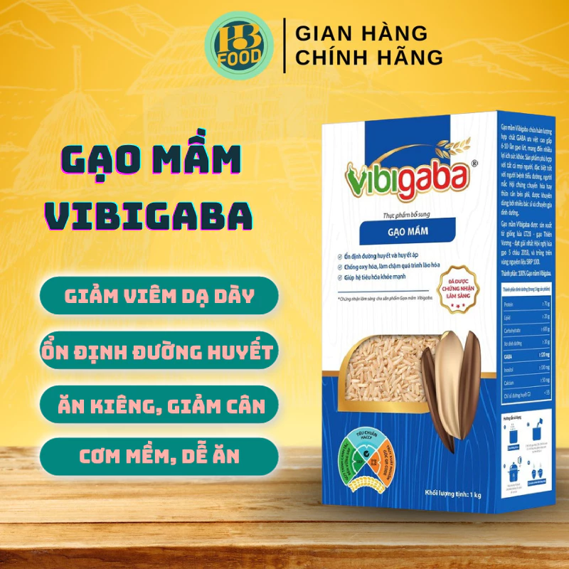 Gạo mầm Vibigaba Lộc Trời, gạo lứt mầm, gạo lứt cho người tiểu đường, gạo ăn kiêng, hộp 1kg