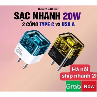 🌟CHÍNH HÃNG 🌟Củ sạc trong suốt Wekome WK WP-U149 củ sạc nhanh 20w PD Pioneer A + C chân cắm USB và Type-C