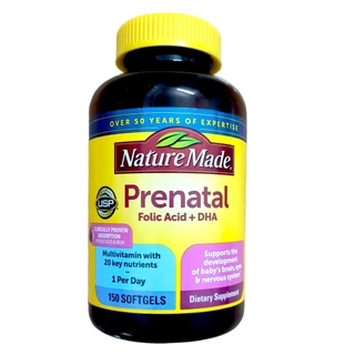 [Mã BMLT200 giảm đến 200K đơn 499K] Vitamin tổng hợp cho bầu nature made prenatal folic+DHA 150 viên Healthy care