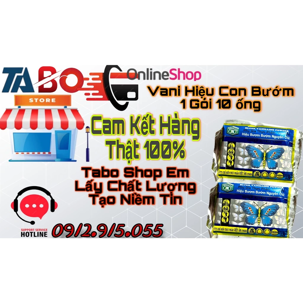 Vani ống ( Bột vani con Bướm) Chính Hãng 100% Logo Con Bướm Có Phản Quang ( gói 10 ) Ống Bột Vani